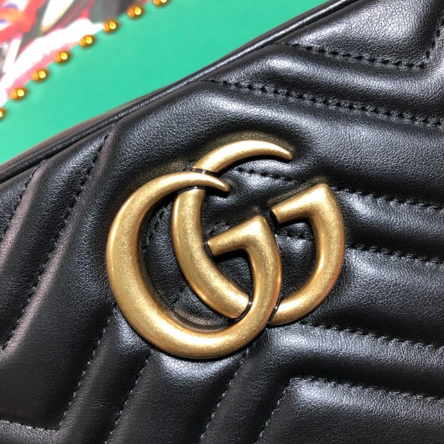 Gucci經典款女包 447632 古馳GG Marmont系列 義大利黑色原廠皮 Gucci鏈條單肩斜挎包  gqy2726